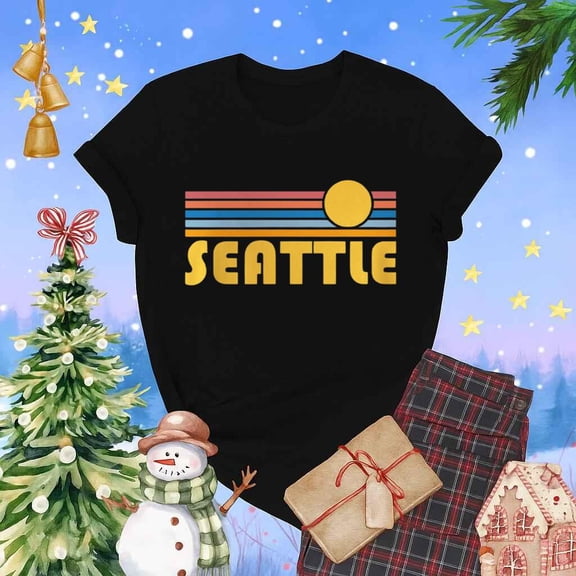 Seattle Washington Retro Sunset Skyline Travel Souvenir Unisex T-Shirt up to 5XL