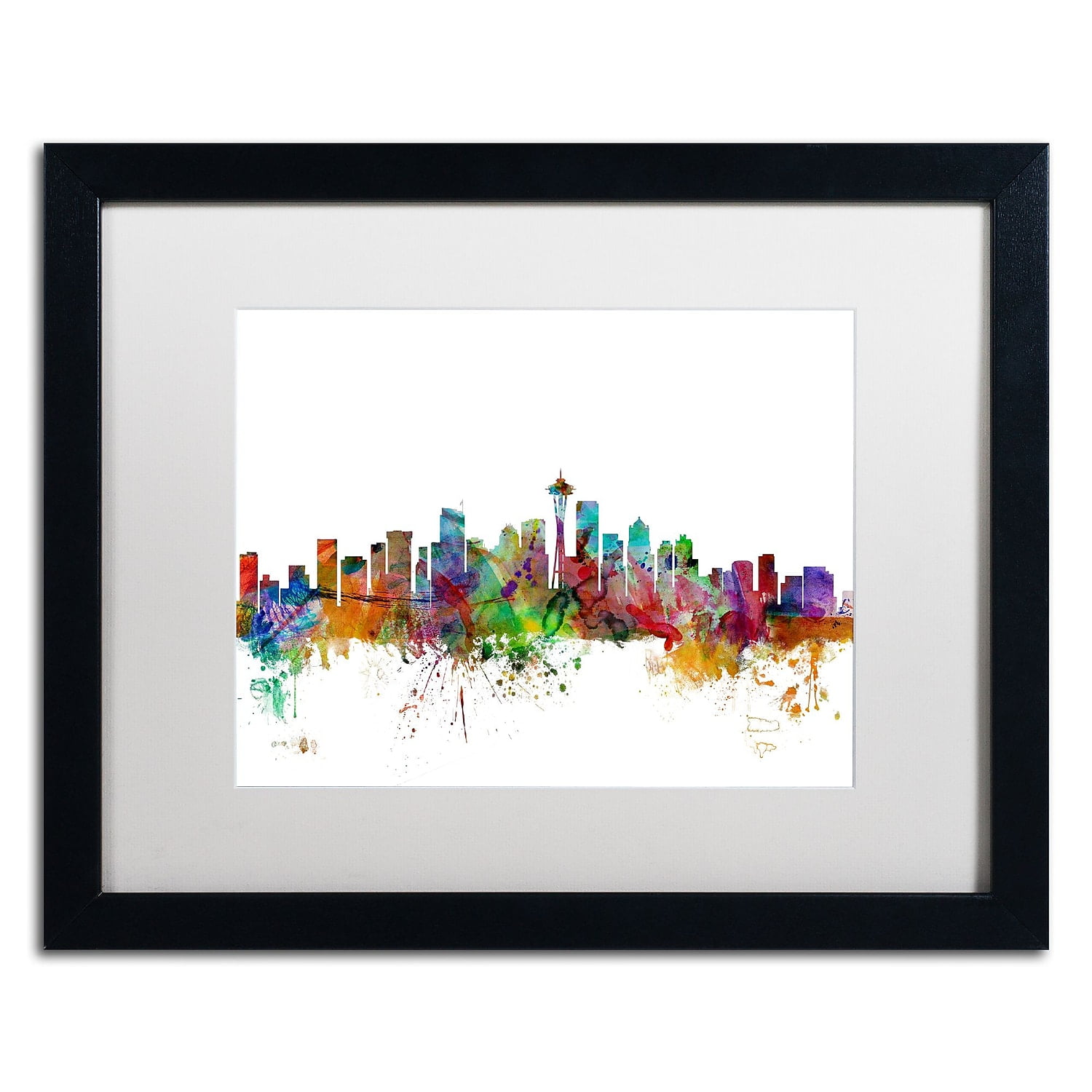 Seattle Washington Skyline' Canvas Art by Michael Tompsett, White Matte, Black Frame
