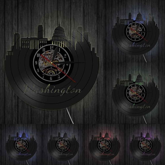 Seattle Washington Skyline Capital Tower Wall Sign Wall Clock Columbia District Washington DC Cityscape Vinyl Record Wall Clock