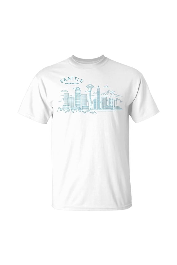 Seattle Washington Skyline Graphic T-Shirt Vintage Space Needle City Silhouette Travel Souvenir Unisex Adult White Short Sleeve Tee