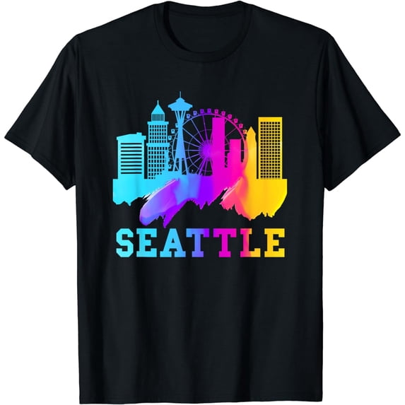 Seattle Washington Skyline Watercolor Souvenir Gift Seattle T-Shirt