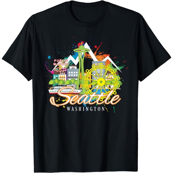 Seattle Washington Space Needle Harbor Skyline Souvenir T-Shirt