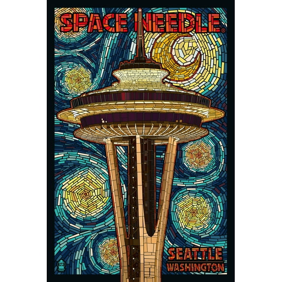Seattle, Washington, Space Needle Mosaic (12x18 Wall Art Poster, Room Decor)