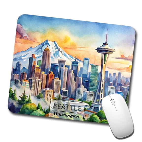 Seattle Washington Space Needle Travel City Watercolor Mouse Pad Low Profile Gaming Mat