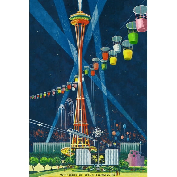 Seattle, Washington, Space Needle Worlds Fair, Vintage Travel Advertisement (12x18 Wall Art Poster, Room Decor)
