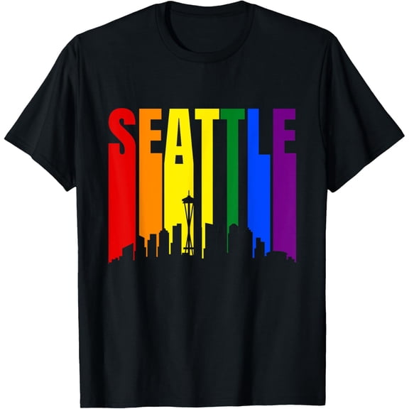 Seattle Washington State Skyline LGBTQ Gay Pride Rainbow T-Shirt