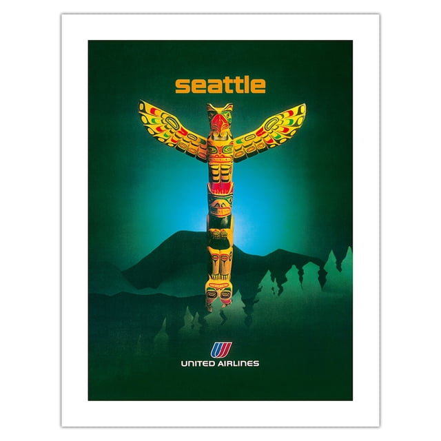 Seattle Washington - United Airlines - Totem Pole - Vintage Airline ...