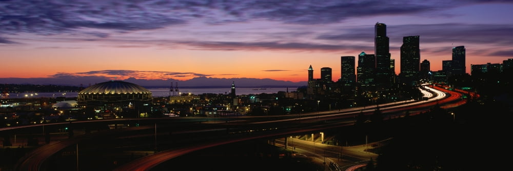 Seattle Washington skyline at sunset Canvas Art - Panoramic Images (36 x 12)