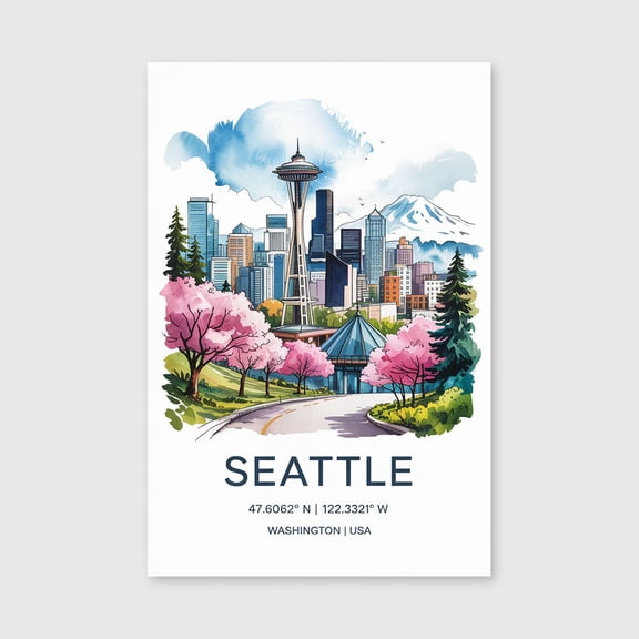 Seattle Watercolor Canvas Wall Art Seattle Wall Hanging Home decor Seattle Canvas Art, United States Wall Art-1WN5009