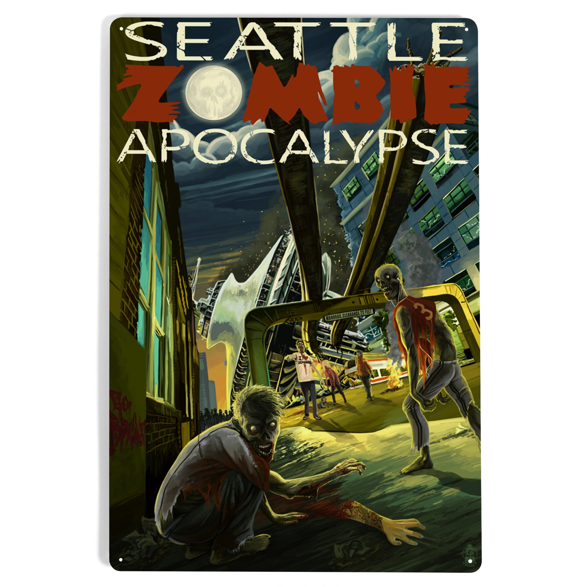 Seattle Zombie Apocalypse (12x18 Aluminum Art, Indoor Outdoor Metal ...