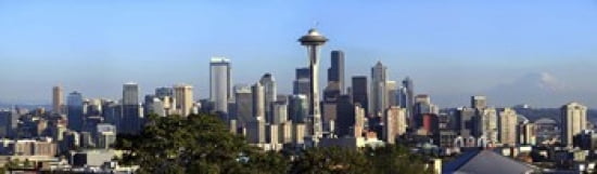 Seattle city skyline and downtown financial building King County Washington State USA 2010 Canvas Art - Panoramic Images (38 x 12)