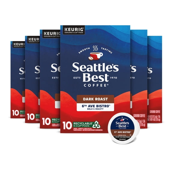 Seattle's Best Coffee 6th Avenue Bistro Dark Roast K-Cup Pods | 6 boxes of 10 (60 Total Pods)