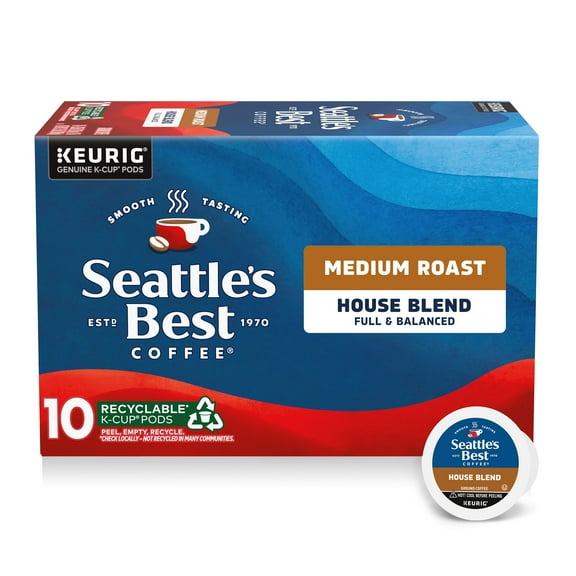 Seattles Best Coffee, AJH3Medium Roast K-Cup Coffee Pods, House Blend, 100% Arabica, 1 Box (10 Pods)