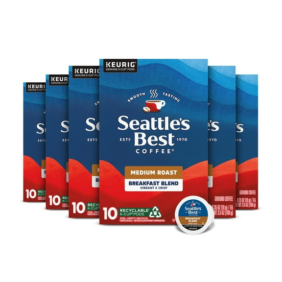 Seattle's Best Coffee Breakfast Blend Medium BSL1Roast K-Cup Pods | 6 Boxes of 10 (60 Total Pods)
