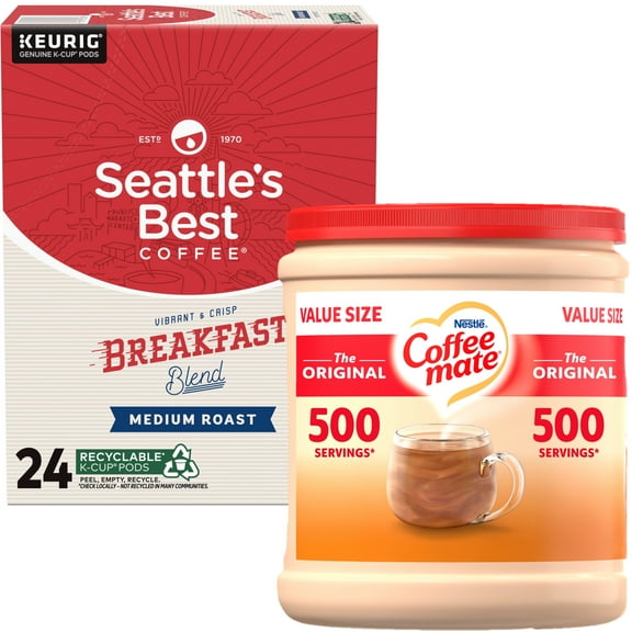 Seattle's Best Coffee, Breakfast Blend Medium Roast K-Cup Coffee Pods, 24 Count K Cups with Nestle Coffee Mate, The Original Powdered Coffee Creamer, 35.3 oz