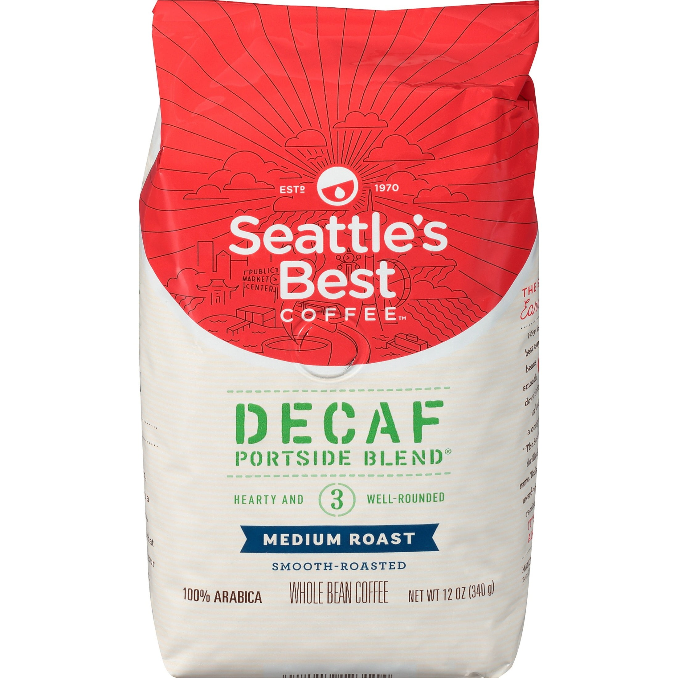 Seattle's Best Coffee Decaf Whole Bean Coffee - Signature Blend - Signature Blend - Medium - 12 oz - 1 Each | Bundle of 5