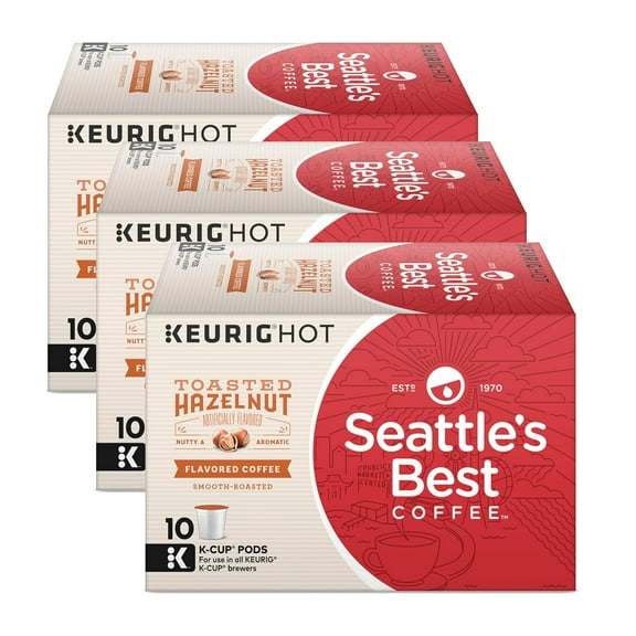Seattles Best Coffee K-Cups, Toasted Hazelnut - Smooth Roasted Flavored Ground Coffee, 10 K-Cup Pods/Pack (Pack of 3)