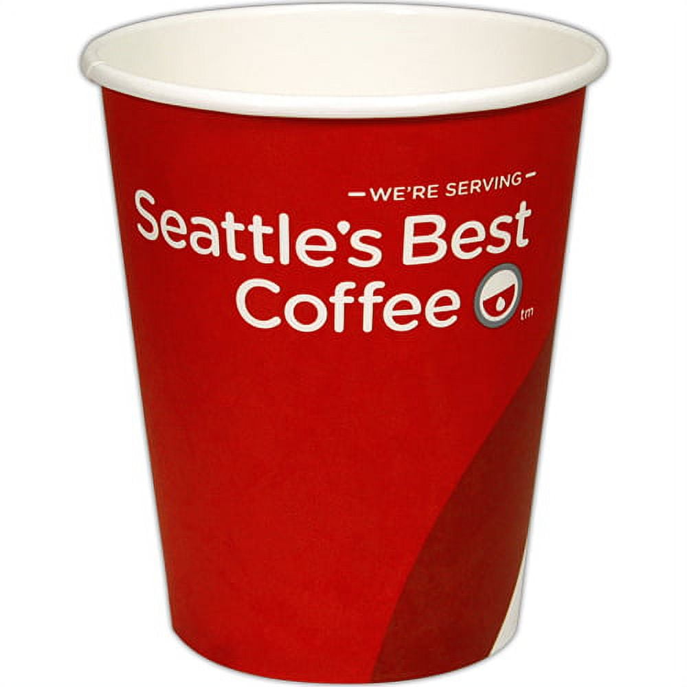 8 oz. Seattle's Best Logo Paper Hot Cups, White/Red Disposable