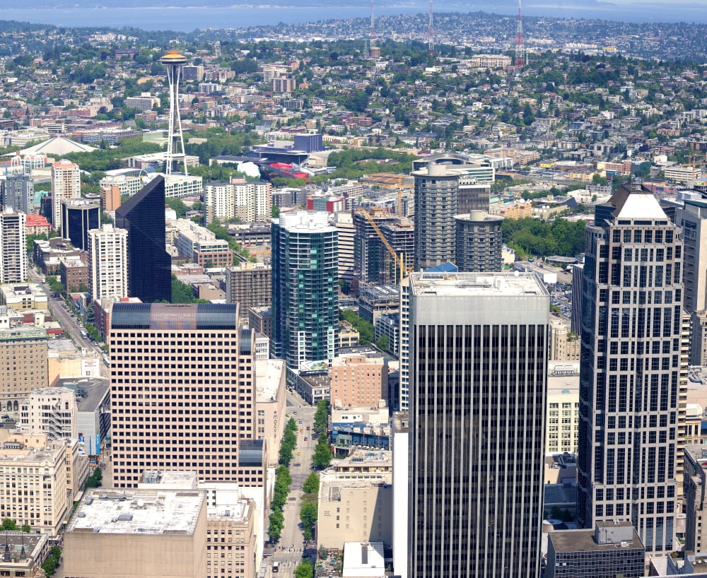 Seattle skylines from the Columbia Center tower King County Washington State USA Canvas Art - Panoramic Images (36 x 12)