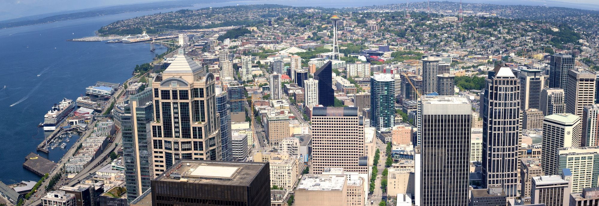 Seattle skyscrapers at waterfront King County Washington State USA Canvas Art - Panoramic Images (27 x 9)