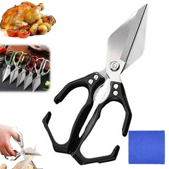 Seattleget Kitchen Scissors, Multifunctional Heavy-Duty Kitchen Shears, 2026 New 2 in 1 Ergonomic Kitchen Scissors for Cutting Roots and Chicken, Duck, Fish & Slicing Walnuts(Black)
