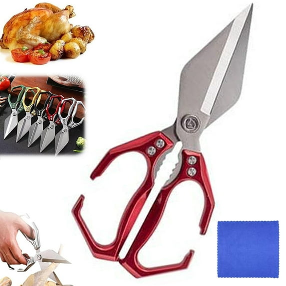 Seattleget Kitchen Scissors, Multifunctional Heavy-Duty Kitchen Shears, 2026 New 2 in 1 Ergonomic Kitchen Scissors for Cutting Roots and Chicken, Duck, Fish & Slicing Walnuts(Red)