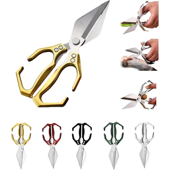 Seattleget Multifunctional Heavy-Duty Kitchen Shears, 2 in 1 Heavy Duty Kitchen Scissors for Food with Ergonomic Handle, High-Carbon Steel Culinary Shear for Chicken Meat Seafood Bone Cutting