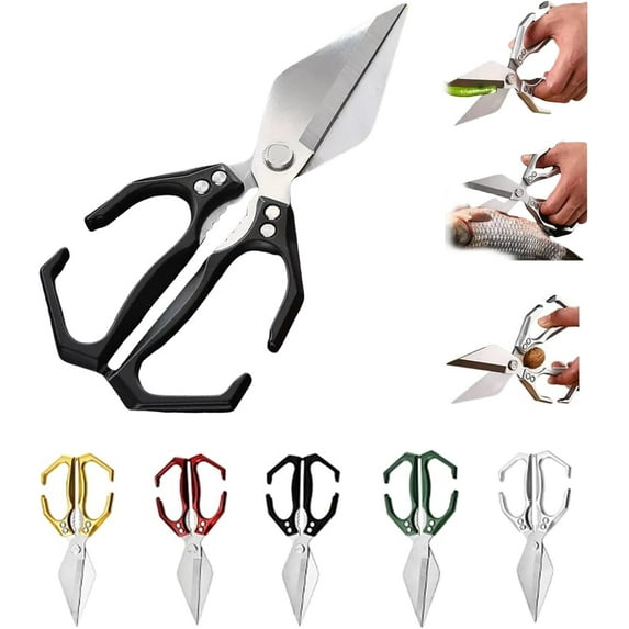 Seattleget Multifunctional Heavy-Duty Kitchen Shears, 2 in 1 Heavy Duty Kitchen Scissors for Food with Ergonomic Handle, High-Carbon Steel Culinary Shear for Chicken Meat Seafood Bone Cutting
