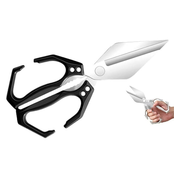 Seattleget Multifunctional Heavy-Duty Kitchen Shears, Poultry Scissors Heavy Duty Cut Bone, New 2 in 1 Ergonomic Kitchen Scissors for Cutting Roots and Chicken, Duck, Fish  Slicing Walnuts Black