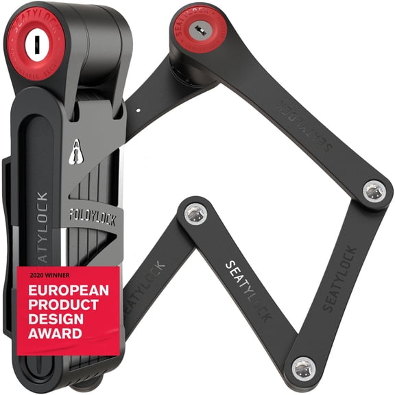 Seatylock FoldyLock 85cm Folding Bike Lock Black with Red - Lightweight High Security Bicycle Lock - Heavy Duty Anti Theft Smart Secure Guard with Keys & Case for Bikes or Scooters