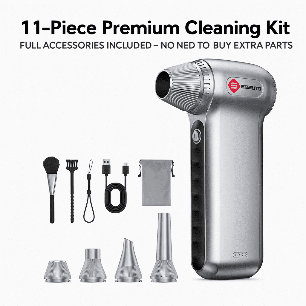 Cordless Air Duster, 130000RPM Electric Compressed Air Duster, Mini Blower with 3-Speed, 4000mAh Battery, USB-C Fast Charging for Car, Computer, Home & Snow Cleaning，Silver