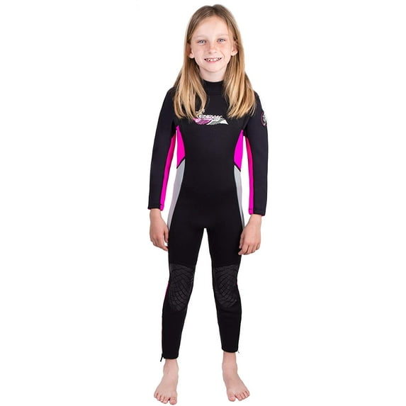 Seavenger 3mm Kids Full Body Wetsuit with Knee Pads for Surfing, Snorkeling, Swimming (Coral Pink, 6)