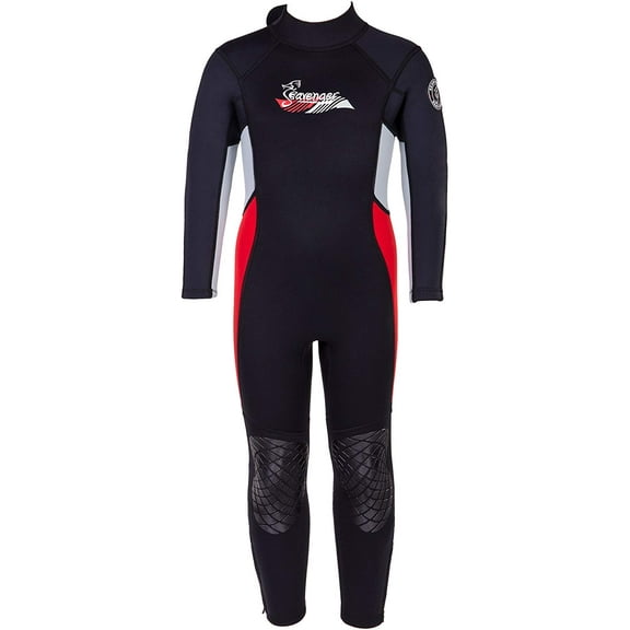 Seavenger 3mm Kids Full Body Wetsuit with Knee Pads for Surfing, Snorkeling, Swimming (Fire Red, 10)