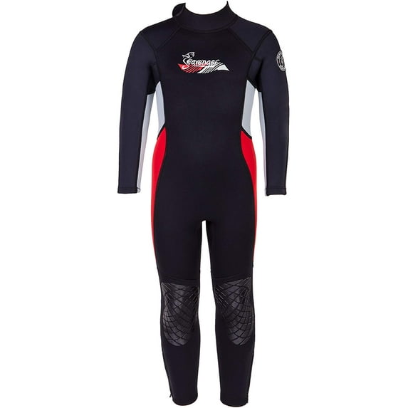 Seavenger 3mm Kids Full Body Wetsuit with Knee Pads for Surfing, Snorkeling, Swimming (Fire Red, 14)