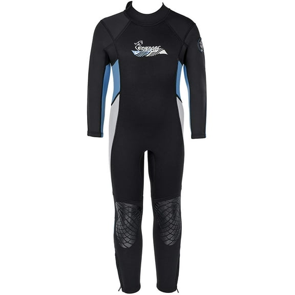 Seavenger 3mm Kids Full Body Wetsuit with Knee Pads for Surfing, Snorkeling, Swimming (Pearl Blue, 6)