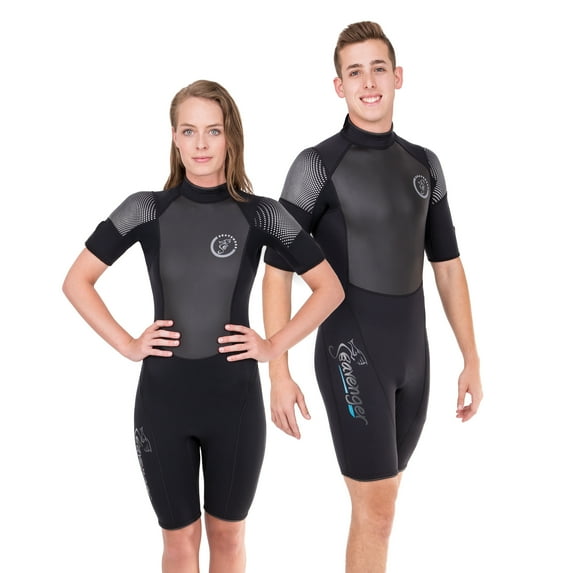 Seavenger 3mm Shorty Wetsuit with Stretch Panels, Perfect for Scuba Diving, Snorkeling, Surfing (Surfing Aqua, Women's 9)