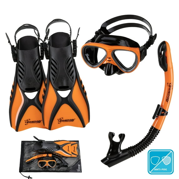 Seavenger Hanalei Anti-Fog 4-Piece Snorkeling Set (Kids-Orange Peel, X-Small)