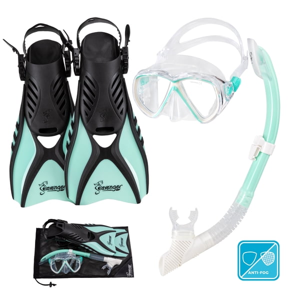 Seavenger Hanalei Anti-Fog 4-Piece Snorkeling Set (Mint, Medium)