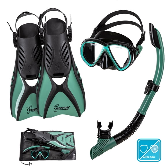 Seavenger Hanalei Anti-Fog 4-Piece Snorkeling Set (Seafoam Green, Large)