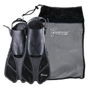 Seavenger Torpedo Swim Fins | Travel Size | Snorkeling Flippers With Mesh Bag For Women, Men And Kids Black, L/XL