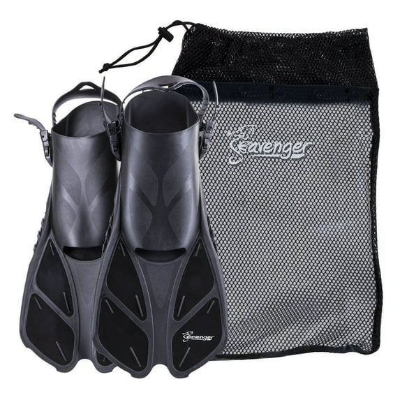 Seavenger Torpedo Swim Fins | Travel Size | Snorkeling Flippers With Mesh Bag For Women, Men And Kids (Black, S/M)
