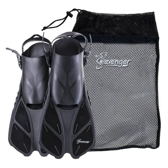 Seavenger Torpedo Swim Fins | Travel Size | Snorkeling Flippers With Mesh Bag For Women, Men And Kids (Black, XS/XXS)