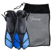 Seavenger Torpedo Swim Fins | Travel Size | Snorkeling Flippers With Mesh Bag For Women, Men And Kids (Blue, L/XL)