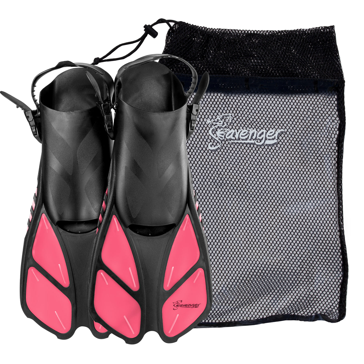 Seavenger Torpedo Swim Fins | Travel Size | Snorkeling Flippers With Mesh Bag For Women, Men And Kids (Coral Pink, XS/XXS)