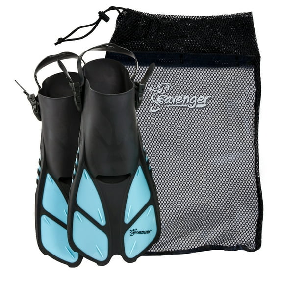 Seavenger Torpedo Swim Fins | Travel Size | Snorkeling Flippers With Mesh Bag For Women, Men And Kids (Dodger Blue, XS/XXS)