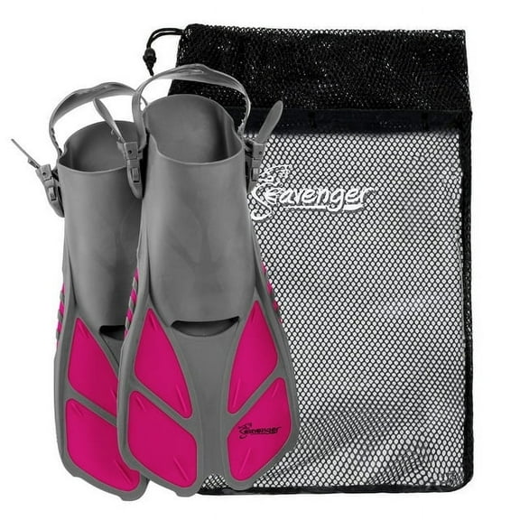 Seavenger Torpedo Swim Fins | Travel Size | Snorkeling Flippers With Mesh Bag For Women, Men And Kids (Hot Pink, XS/XXS)