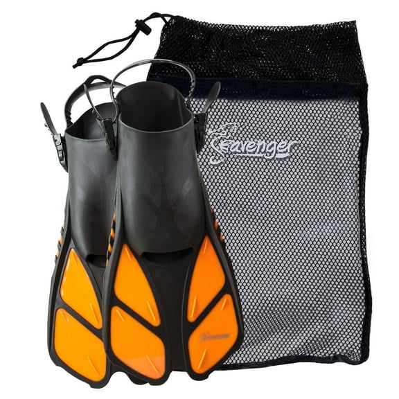 Seavenger Torpedo Swim Fins | Travel Size | Snorkeling Flippers With Mesh Bag For Women, Men And Kids (Orange, S/M)
