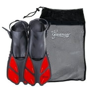Seavenger Torpedo Swim Fins | Travel Size | Snorkeling Flippers With Mesh Bag For Women, Men And Kids Red, S/M