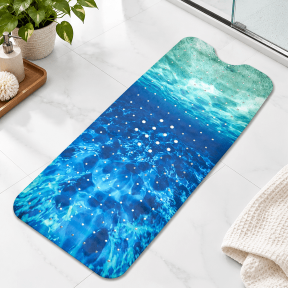 Seawater Bathtub Mat Non Slip Waves Bath Tub Mats For Bathroom Anti Showeride Underwater Bathmat With Suction And Drain Holeshine