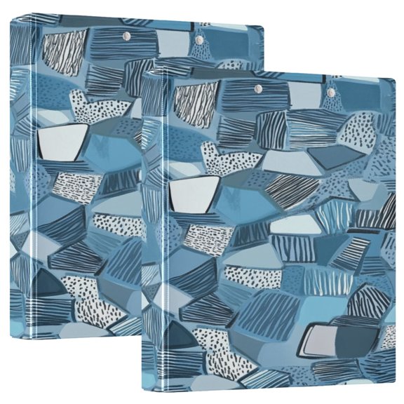 Seawater Colored Modern Pattern 12.4x10.6in PVC Round Ring Binder, D-Ring 3-Hole, Metal Clip, 200 Sheets
